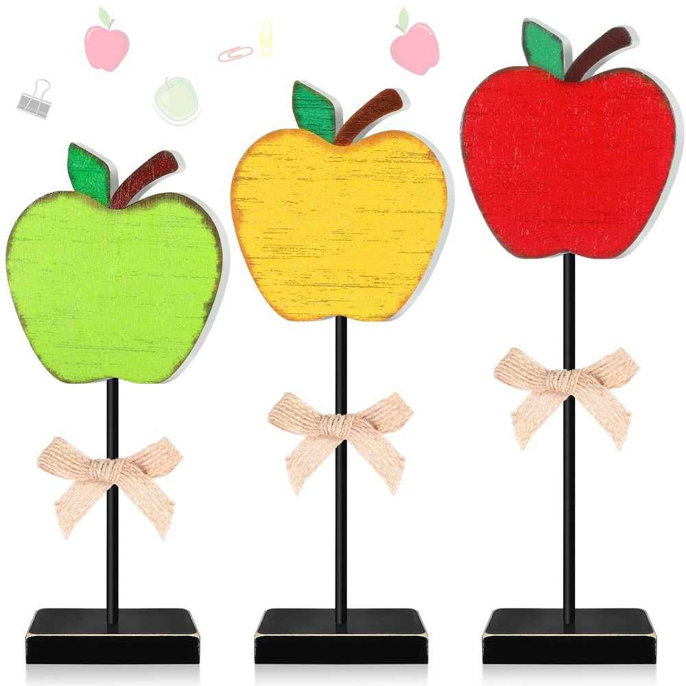 3 Pcs Back to Wooden Decor Apple Tiered Tray Decor Apple Tall Standing Welcom…