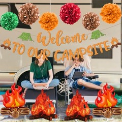 Camping Party Decorations, Welcome to Our Campsite Banner 3D Campfire Centerp…