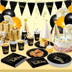 DYLIVeS Black Birthday Party Decorations Gold Foil Dots Happy Birthday Party …