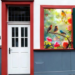 Spring Birds Window Banner 31.5 x 47 Inches Floral Bird Window Decorations Co…