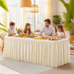 Party Talk Light Champagne Polyester Table Clothes for 4 Foot Rectangle Tables,