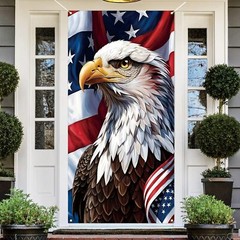 4th of July Decorations Red White Blue American Flag Eagle Patriotic Door Cover