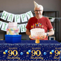 90th Birthday Decorations Men-3pcs Navy Blue Birthday Table Covers Rectangle Wat