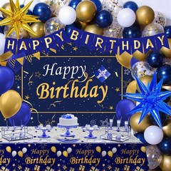 Gold and Blue Birthday Decorations for Men Boys Women Girls, 80pcs Blue and G…