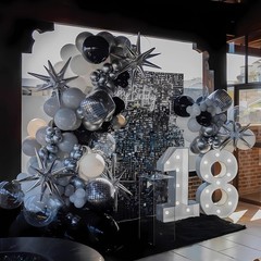 Black Silver Balloon Arch Kit 138Pcs Black White Metallic Silver Confetti Dis…