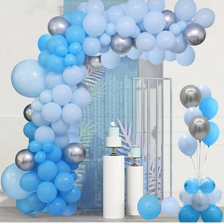 Blue Balloon Garland Arch Kit, 135 Pieces, 18″ 12″ 10″ 5″ Blue & Silver Latex