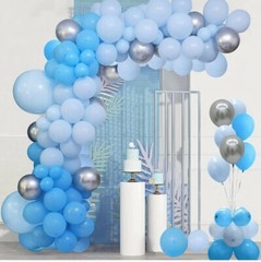 Blue Balloon Garland Arch Kit, 135 Pieces, 18″ 12″ 10″ 5″ Blue & Silver Latex