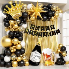 107pcs Black Gold Birthday Decorations for Men with Black and Metallic Gold F…