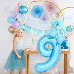 Light Blue 7 Balloon Number Blue Birthday Decorations for Girls, Blue Number 7