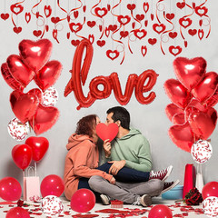 Valentines Day Decorations with Red Heart Balloons and Love Balloon, Fake Rose P