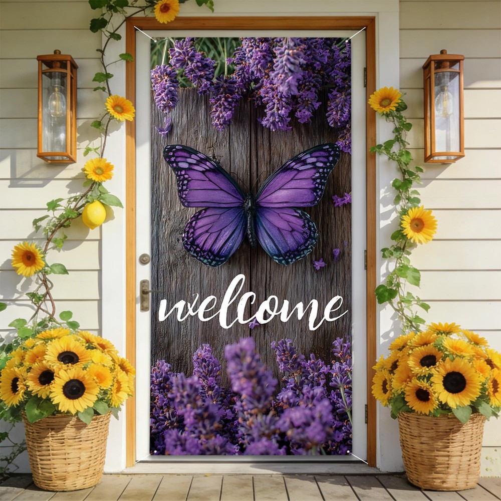 Spring Welcome Door Cover Decoration, 70.87″ x 35.43″ Door Banners for Front …