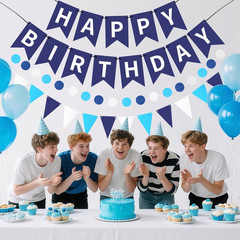 Blue Happy Birthday Banner, Decorations Hanging