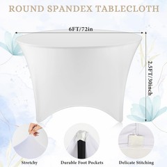 Preboun 8 Pack 72 Inch/ 6 Ft Spandex Round Tablecloth Fitted Stretch Tablecloth