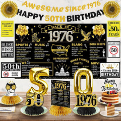 1976 50Th Birthday Decorations for Men Women, Black Gold Happy 50 Years Old Birt