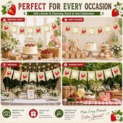 Strawberry Banner with Flower Strawberry Theme Birthday Party Decorations