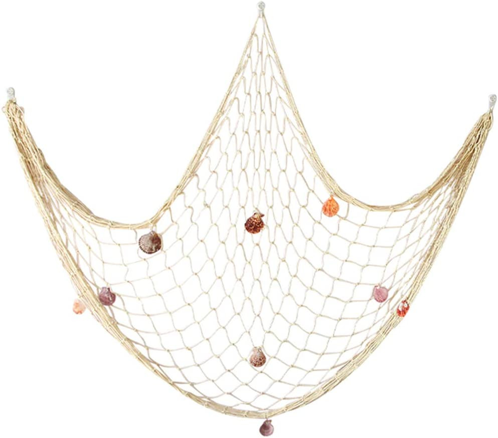 Natural Fishing Net Decor with Shells 79 Inch Beach Theme Decor for Party Home B