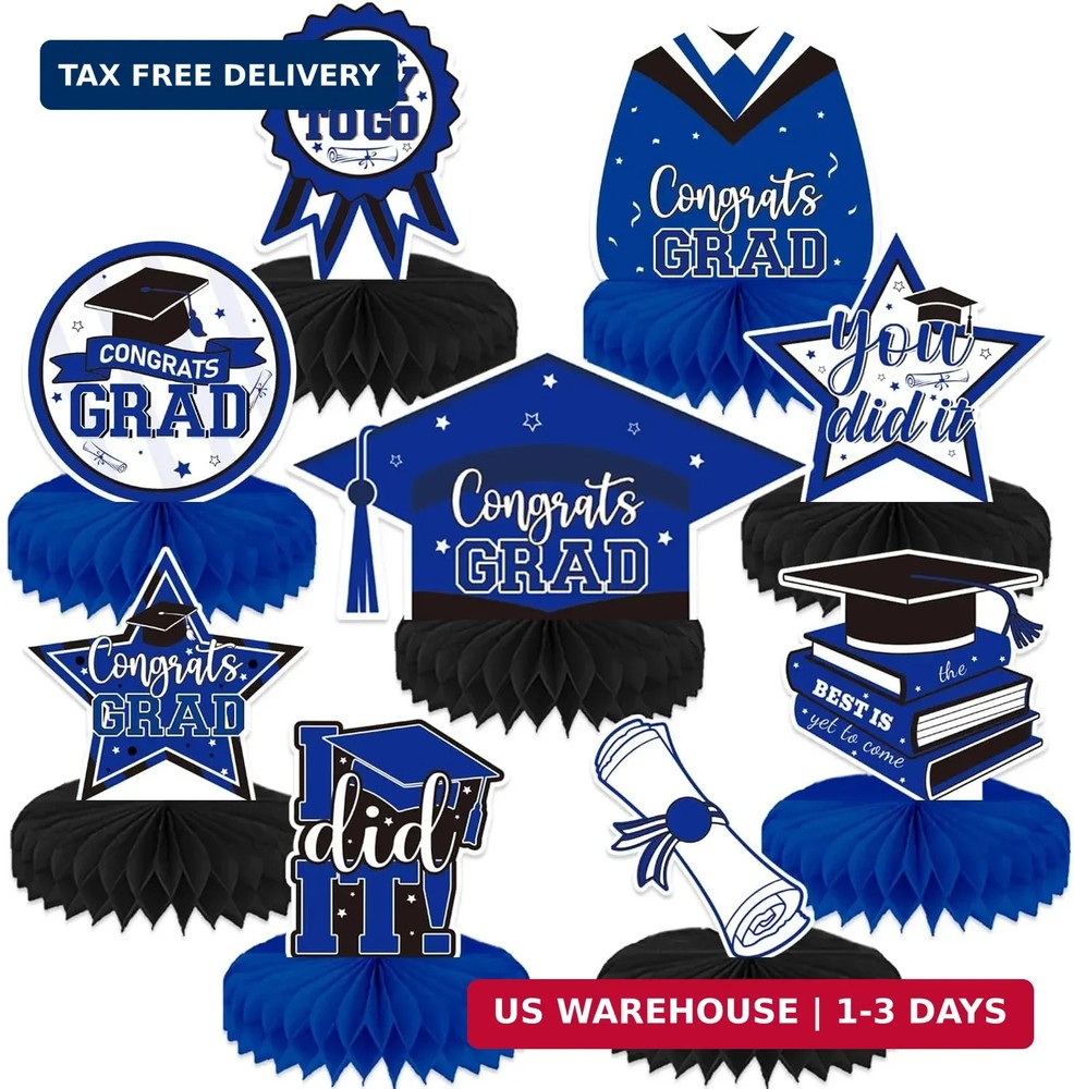 9Pcs Graduation Table Decorations – Blue and Black Graduation Centerpieces for T