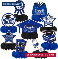 9Pcs Graduation Table Decorations – Blue and Black Graduation Centerpieces for T