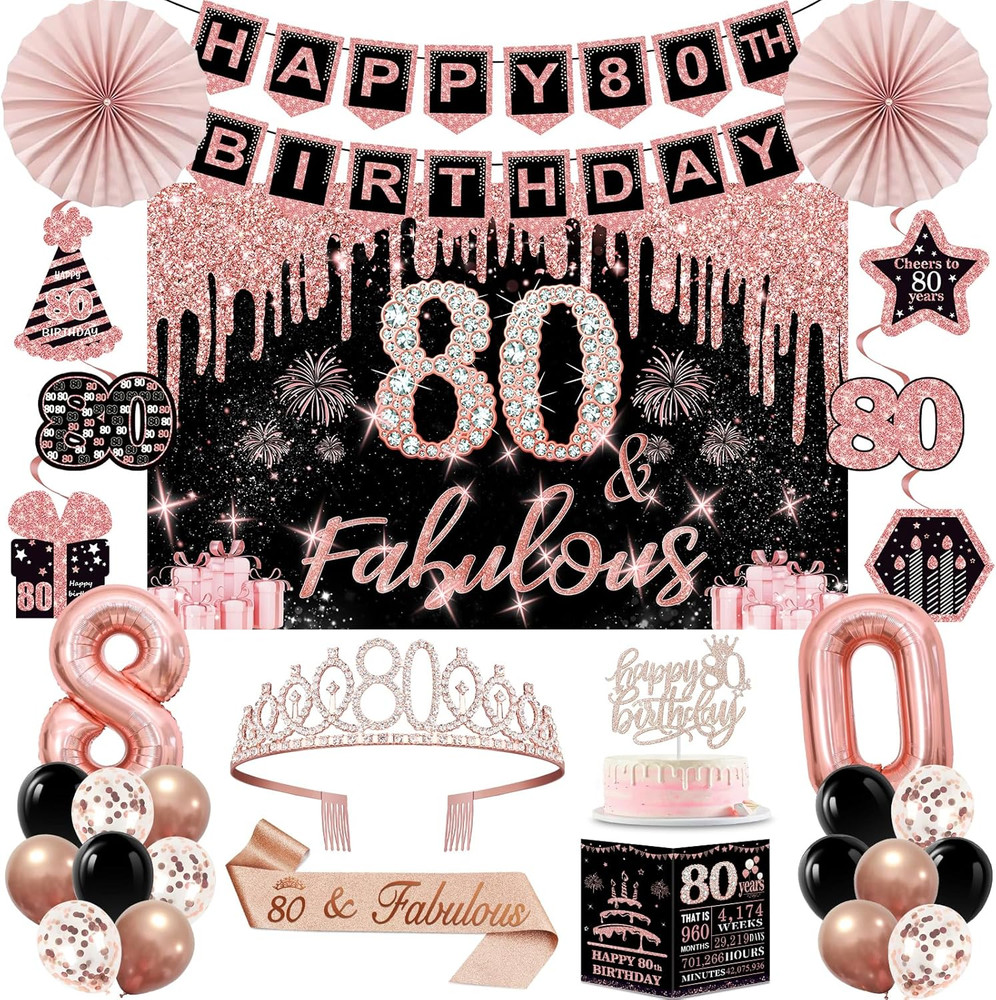 80Th Birthday Decorations for Women,32Pcs 80Th Birthday Party Decorations,Includ