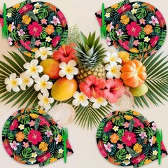 96 Pcs Hawaiian Party Dinnerware: Disposable Plates, Napkins & Forks for 24 G…