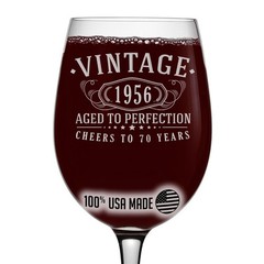Spotted Dog Company Vintage 1956 Etched 16oz Stemmed Wine Glass – Happy 70