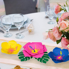 Tropical Party Decorations Supplies, Luau Hibiscus and Tropical Leaves Multi-Col
