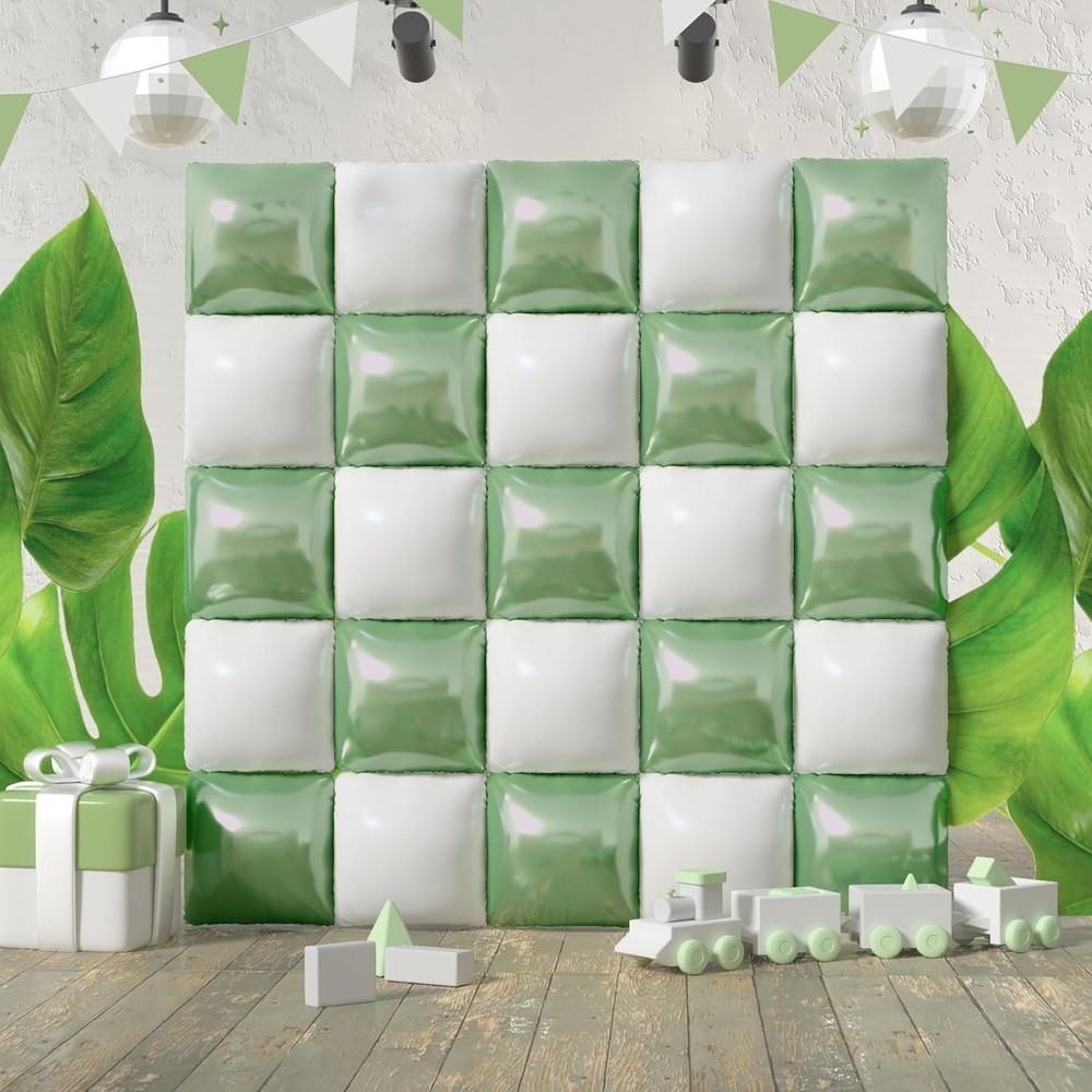 Square Foil Sage Green and White Balloon Wall Backdrop Tunnel Flat Double Sided