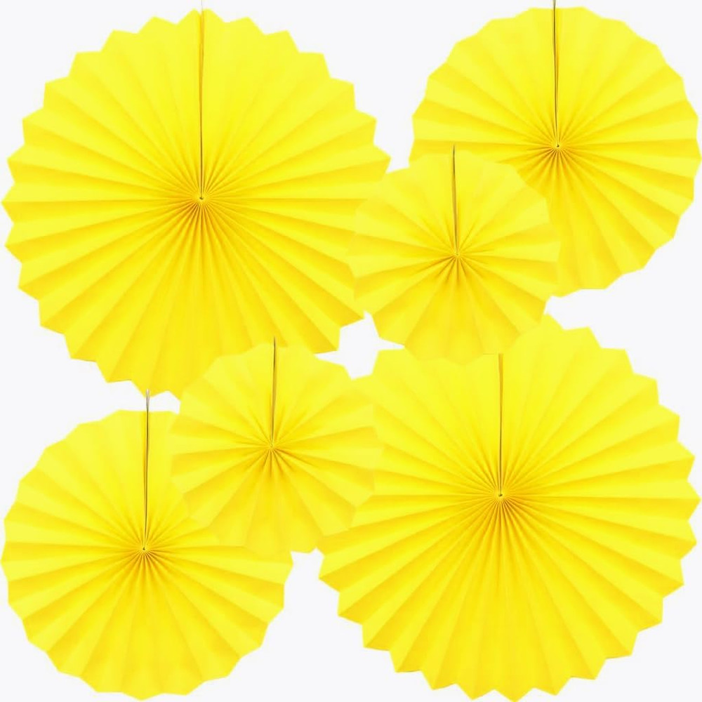 Yellow Hanging Paper Fans Party Decoration round Paper Garlands Set Wall Backgro