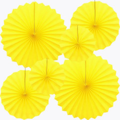Yellow Hanging Paper Fans Party Decoration round Paper Garlands Set Wall Backgro