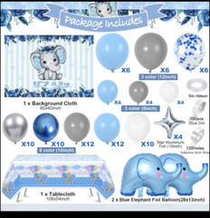Baby Shower Decoration set for Boys – Backdrop, Tablecloth and Balloons
