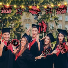 30 PCS Graduation Decorations Class Of 2026 Red Black Centerpieces Lights