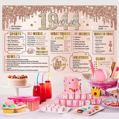 Turypaty 80th Birthday Decorations for Women Back in 1944 Banner, Pink Rose Gold