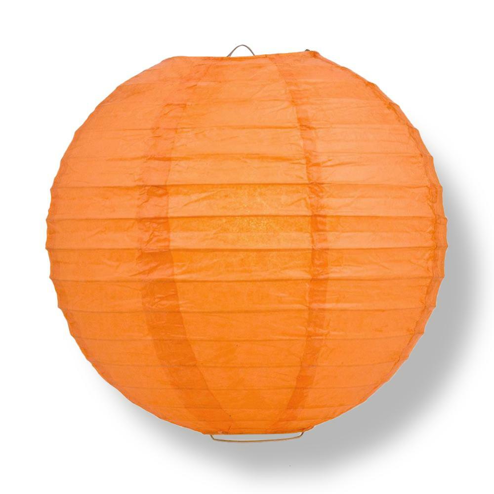 16″ Persimmon Orange Round Paper Lantern, Even Ribbing, Chinese Hanging Wedding