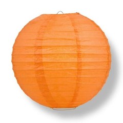 16″ Persimmon Orange Round Paper Lantern, Even Ribbing, Chinese Hanging Wedding