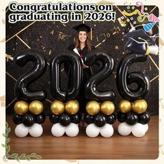 4 Sets 5 ft Graduation 2026 Balloons Column Stand Kit Jumbo Black 2026 Grad C…