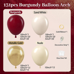 Burgundy Balloon Garland Arch Kit with Burgundy Maroon Sand White Metallic Gold