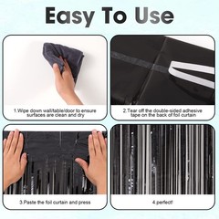 4 Pack Black Foil Fringe Backdrop Curtains Tinsel Streamers Party Decor