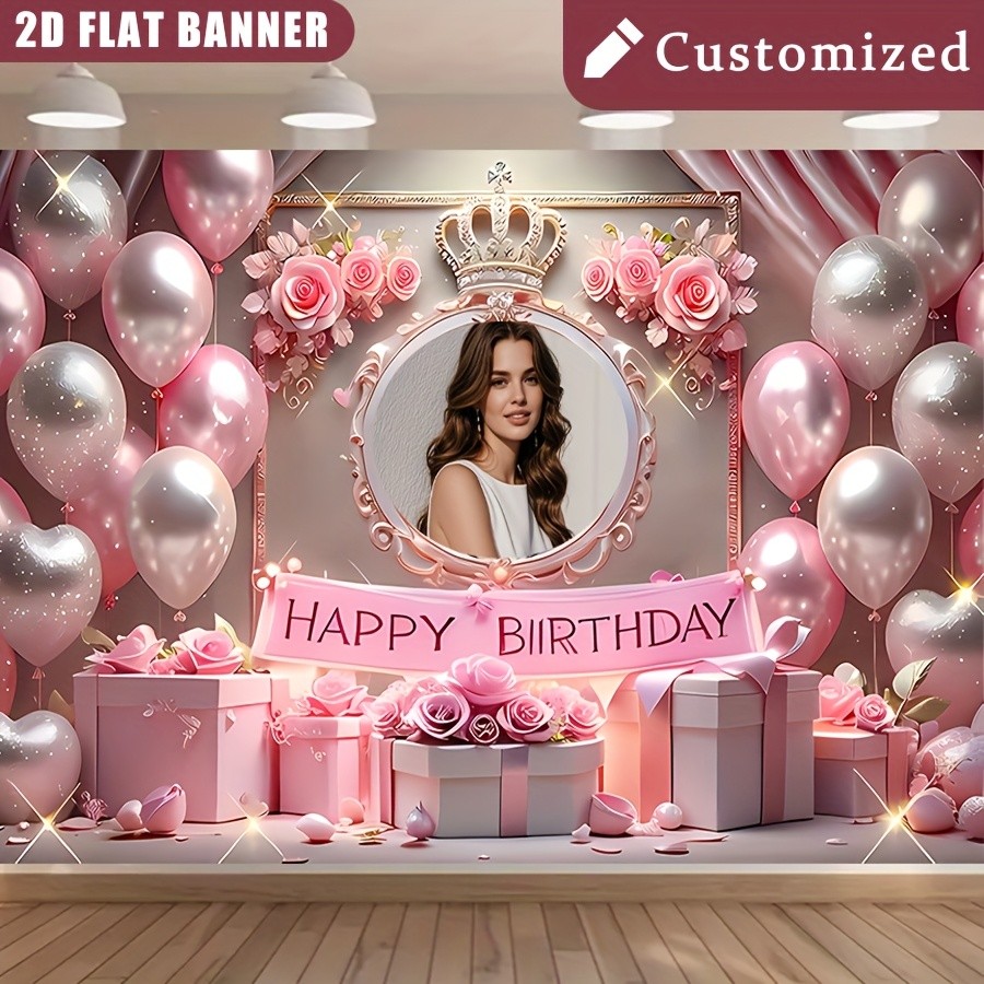 1pc Romantic Background Crown Personalized Birthday Custom Poster Banner Decor❀