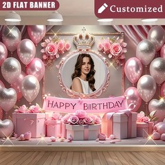 1pc Romantic Background Crown Personalized Birthday Custom Poster Banner Decor♪