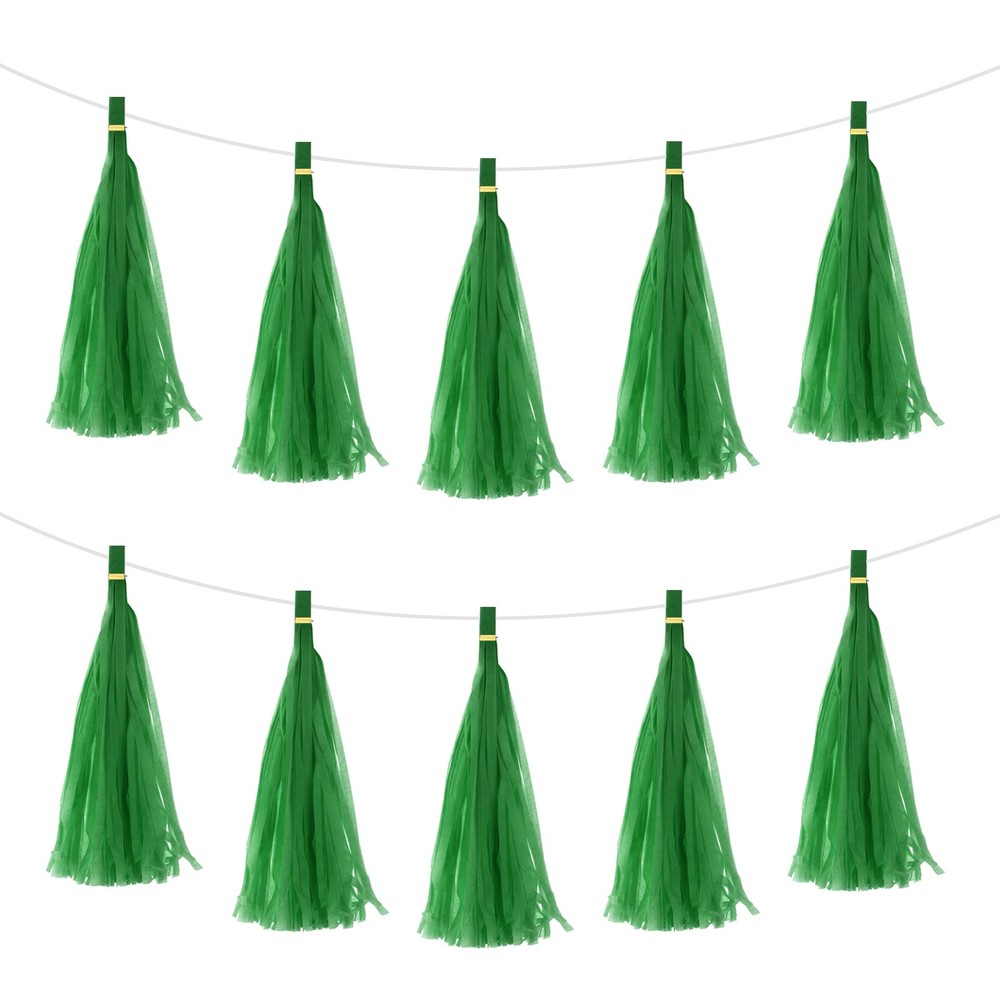 30Pcs Dark Green Tassel Garland Banner with Rope