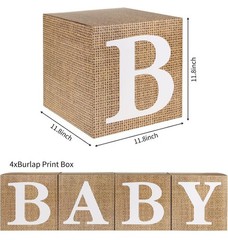 Rustic “BABY” Burlap Box Set – Baby Shower or Gender Reveal Decoration