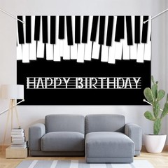Piano Happy Birthday Banner Backdrop Black White Music Piano Keyboard Theme
