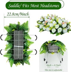 Artificial Headstone Flower Saddle, Cemetery Flowers for Grave, White