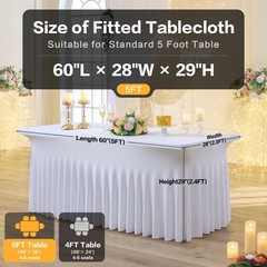 Outpain 2-Pack White Spandex Tablecloths for 5ft Rectangle Tables