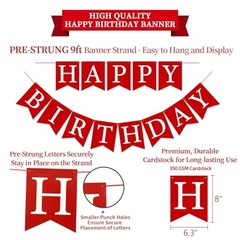 Birthday Decorations Kit – 16-Piece Set with Pre-Strung Happy Birthday Red