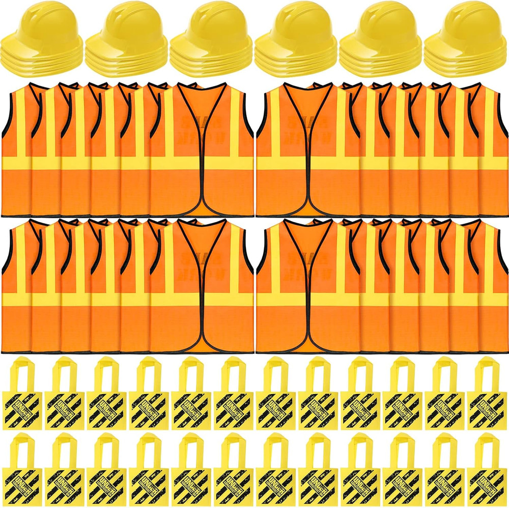 72 Pcs Construction Vest for Kids Construction Dressing up Supplies Including 24