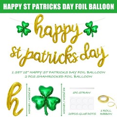 Happy St. Patrick’s Day Script/Cursive Gold Letter Balloons, 18 Inch Irish Fe…