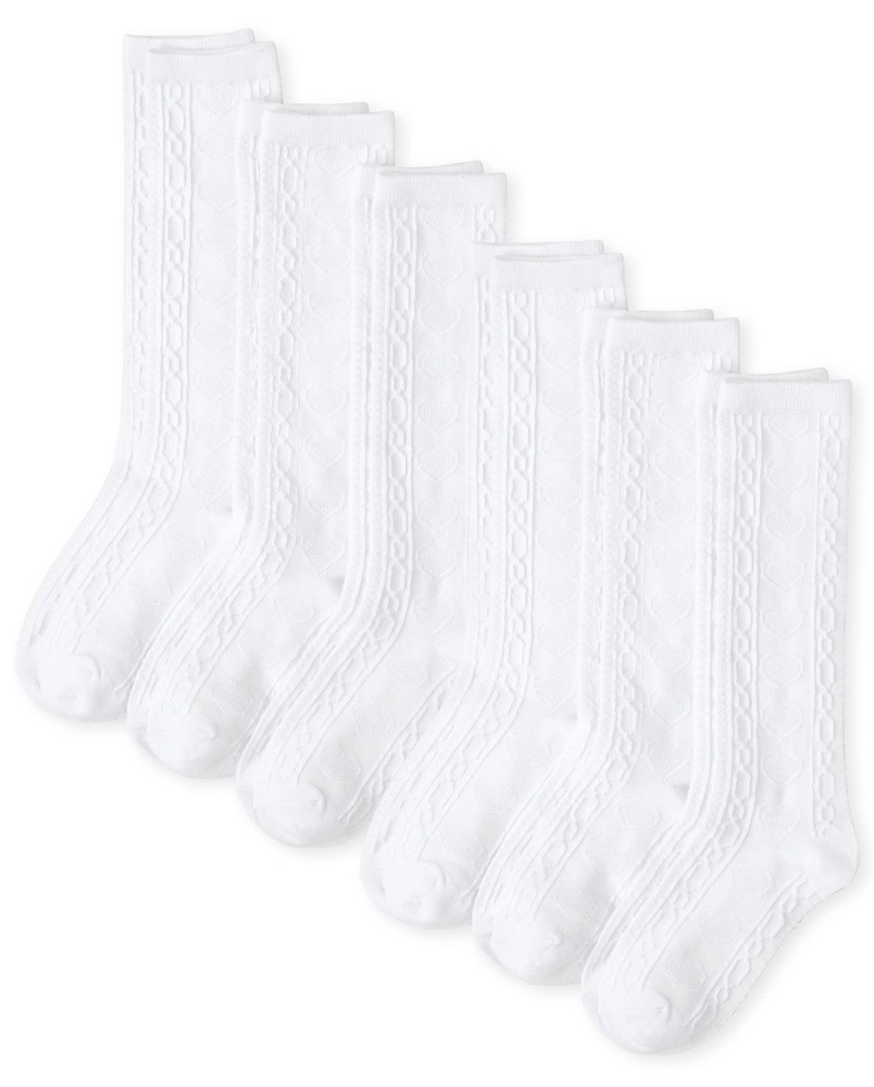 ,girls,Knee Socks,WHITE -6 PACK,Medium