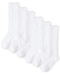 ,girls,Knee Socks,WHITE -6 PACK,Medium