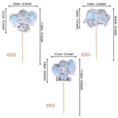 36 Elephant Theme Blue Cupcake Toppers Baby Shower Decorations For Boy